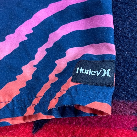 Hurley Navy Swim Shorts with Neon Wave Stripes - Picture 2 of 4